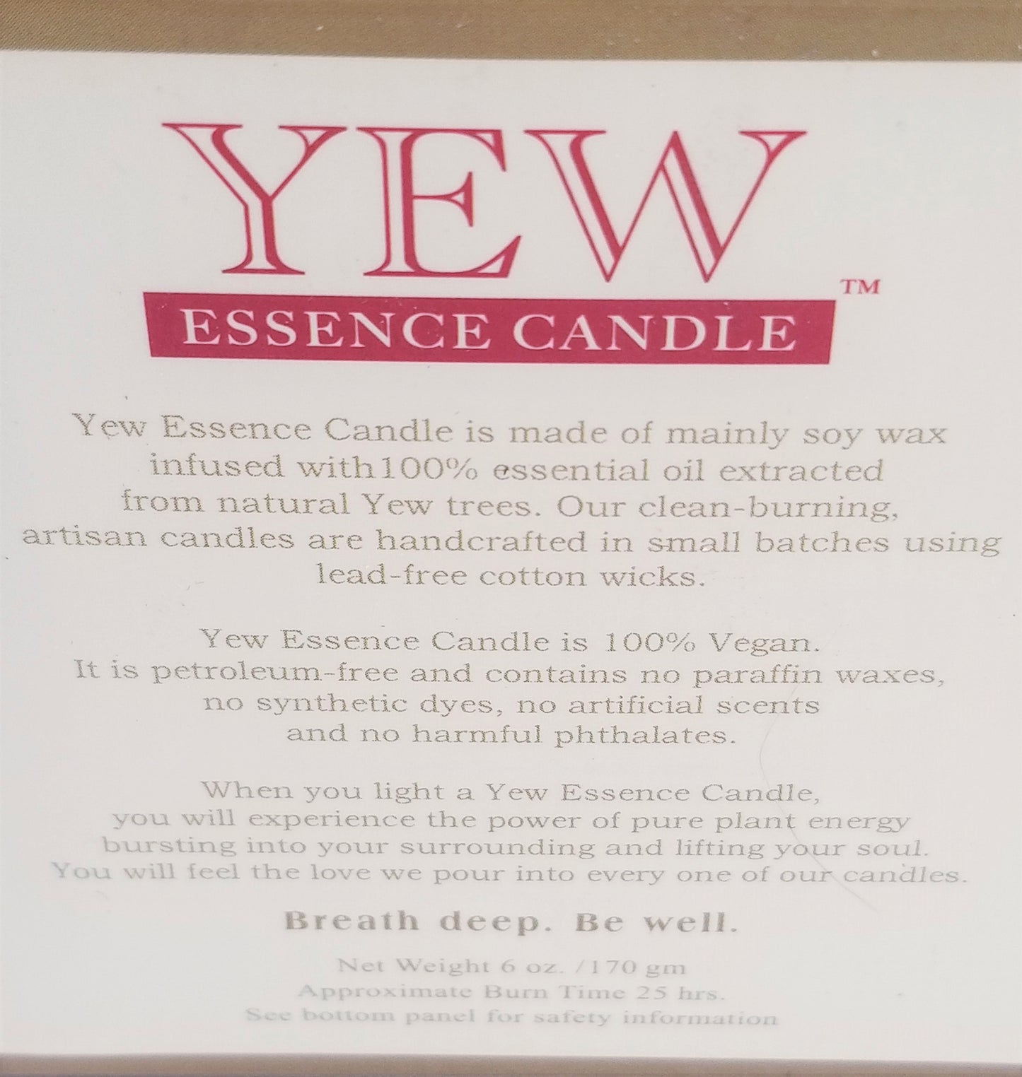 Yew Essence Candle Oil Scented Soy Vegan Natural 6oz Double Wick